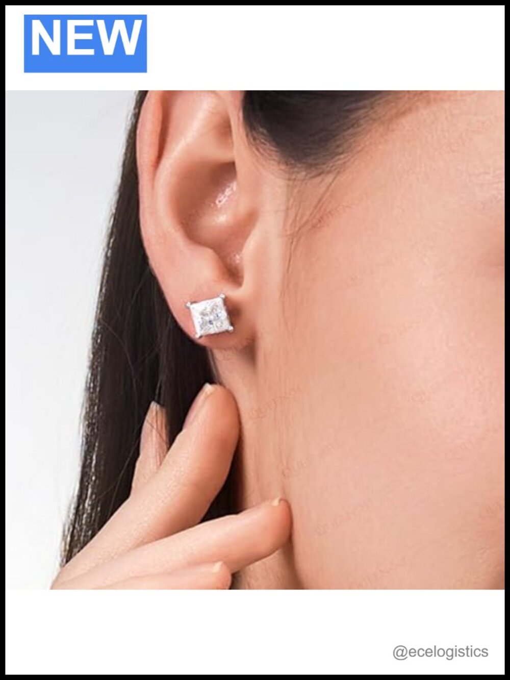 Moissanite Stud Earrings 925 Sterling Silver 18K White Gold Plated Double Halo - Picture 4 of 6